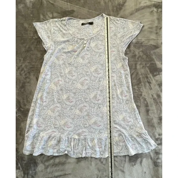Lauren Ralph Lauren Nightgown Women L Blue Paisley Henley Ruffle Sleepwear - Picture 8 of 9